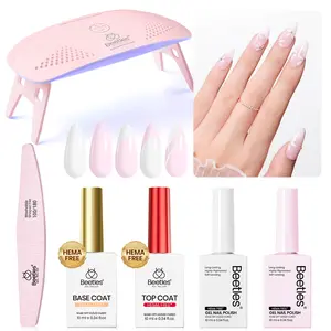 Beetles HEMA-Free Gel Nail Polish Starter Kit - French Nail【Top Base Gel&Manicure Tools】DIY Nails Art Gift for girl Gift for woman gel x nails salon nails at home Curtics mothersdaygift Spring Nail Taste of Spring Summer Nail Vacation Nail