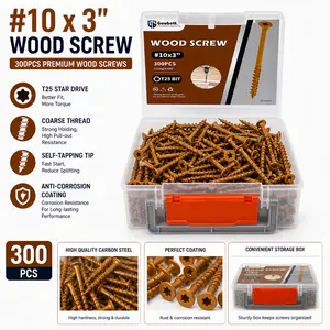 300PCS #10×3in Countersink Wood Screws, Brown Coated Torx Countersunk Head Self-Tapping Carbon Steel Fasteners with T25 Driver Bit, Anti-Rust Heavy-Duty for Woodworking, Outdoor Construction