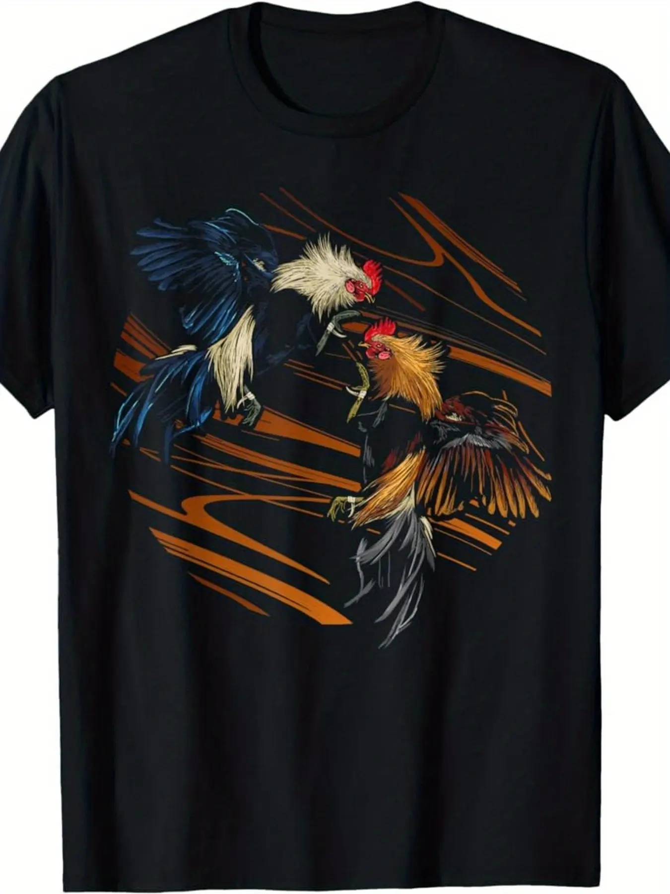 Men's & Women's Vintage Rooster Fighting Cockfighting T-Shirt - 220gsm Heavyweight  Cotton Crew Neck Short Sleeve Tee with Heat Transfer Rooster Combat Graphic, Casual Retro Shirt for s, Four Seasons Wear