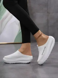 Women's Solid Color Breathable Lightweight Athletic Slip on Walking Shoes, Casual Comfortable Sports Shoes for Daily Wear, Female All-match Round Toe Shoes for Daily Wear, Girl