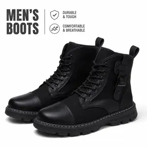 YANXIANSHOES Men’s Classic Black Buckle Lace-Up Combat Boots | Streetwear / Rugged Style | Daily Wear / Outdoor Casual Occasions