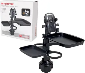 5 in 1 Car Cup Holder Expander with Phone Holder & 2 Food Table Tray & 2 Cup Holder for Drink/Snacks/Humburgers