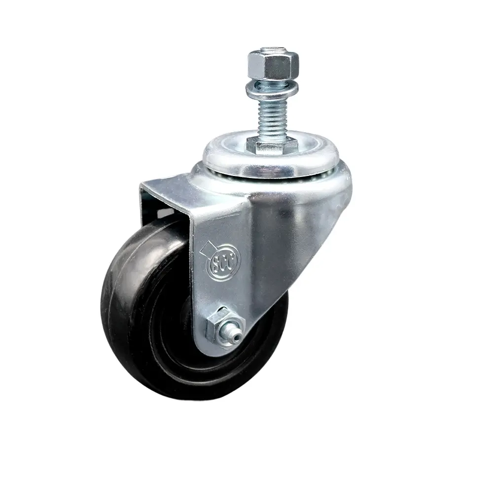 Service Caster SCC-TS20S3514-HRS-121315 Hard Rubber Swivel Standard Threaded Stem Steel Ball Caster (Default), 3.5x1.25 in Black Wheel, 0.5 in Zinc-Plated Stem, Bolt Hole, 285 lbs Load Capacity for Material Handling, Shop Carts
