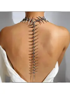 Edgy Niche Hip-Hop Thorn Skeleton Alloy Women's Necklace Gothic Witch Jewelry Perfect for Holiday Parties Everyday Wear Street Style Outfits NEW
