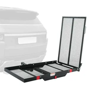 【Summervibes】VEVOR Hitch Mount Cargo Carrier, 45.3" x 25.6" Iron Hitch Cargo Rack with Folding Ramp, Hitch Rack Basket with Stabilizer and Straps, 500LBS Mobility Scooter Carrier Fit 2" Hitch Receiver