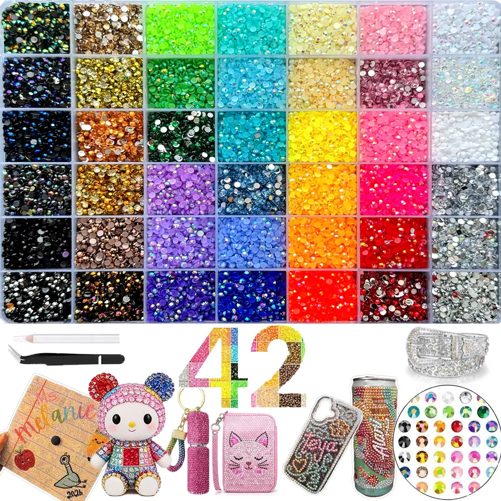 42 Color Jelly Synthetic Rhinestones for Bedazzling, 3mm Multicolor Resin Flatback Synthetic Gems for Diamond Art, Bedazzler Kit for Crafting Book Shoes Nail Art shiny