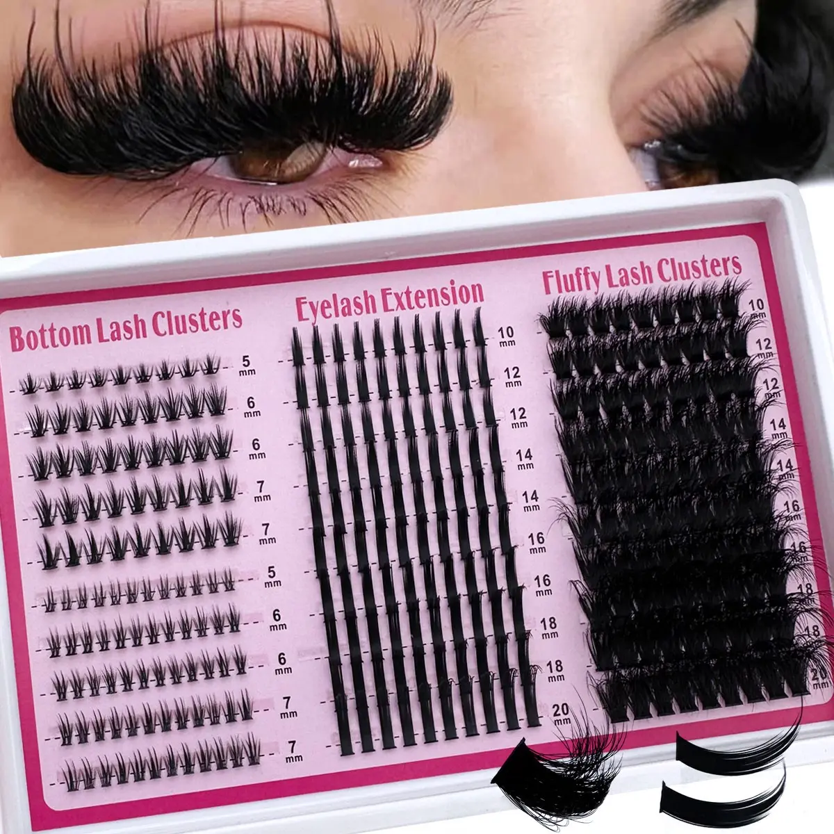 4 IN 1 Lash Clusters 200D/160D/120D 6-20mm Lash Spikes Bottom Lashes Eyelash Clusters D Curl Eyelash Volume Individual Lashes DIY Spiky Lash Extension Cluster Eyelash Extensions, Synthetic Eyelash Extensions, False Eyelashes Extensions