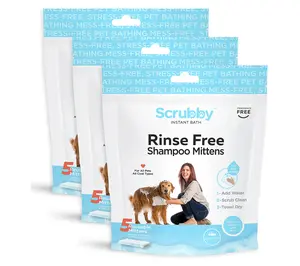Scrubby Pet 15-Pk Rinse Free On-the-Go Shampoo Pet Mittens for Quick Grooming & Travel Convenience