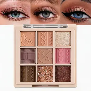 K'apeine 9 Color Eyeshadow Palette, Warm Nude & Shades, Matte + Shimmer + Pearl Textures, Transparent Lid, Daily Office Date Makeup