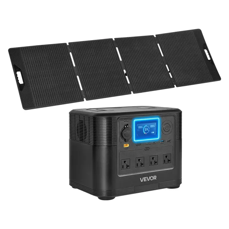 VEVOR Portable Power Station with 200W Solar Panel, 1200W Solar Generator Power Station, 806Wh LiFePO4 Battery Backup with 9 Output Ports for Home Emergency, Outdoor Camping, RV Travel, M9, Solar Powered, Emergency Power