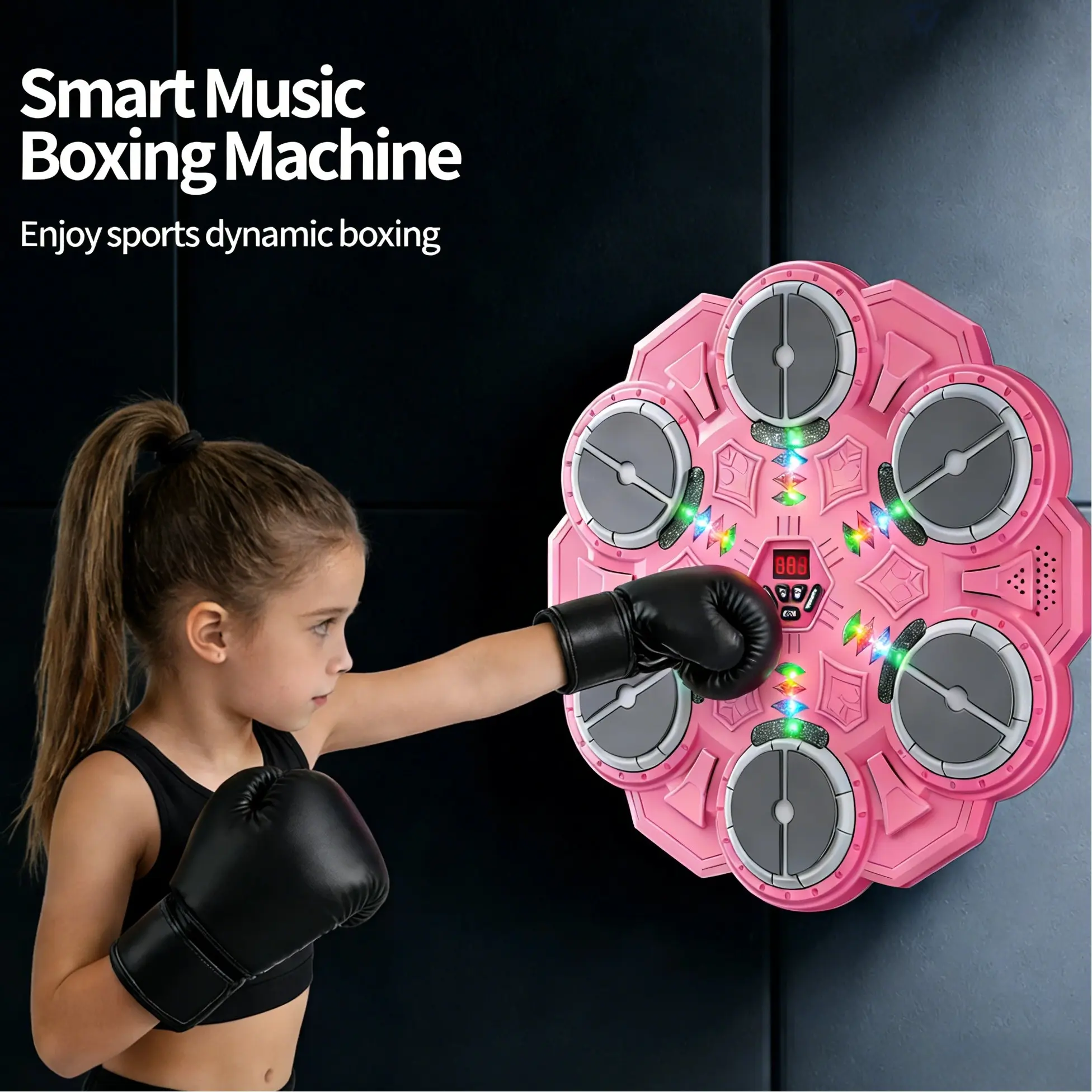 Smart Music Boxing Training Machine, Boxing Speed Trainer, Interactive Boxing Trainer, for Adults & Kids, LED Display with Real-Time Punch Data Feedback, Bluetooth Music RhythmSync, Wall-Mountable Design, for Home & Gym Use