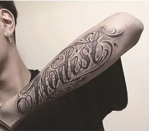 Non-Reflective Herbal Juice Tattoo Stickers - Hyper-Realistic Cool Cursive English, Waterproof, Long-Lasting, Men's Forearm Durable Matte