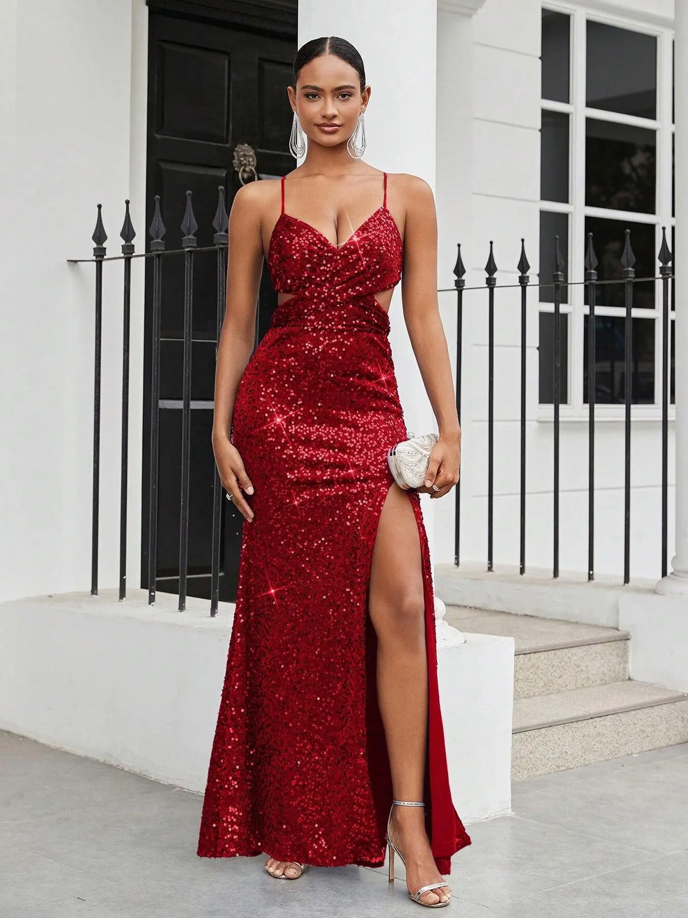 Women's Elegant Sequin Maxi Dress, Split Thigh Design, Slim Fit, Sleeveless, Formal Dresses, Formal Wear for Weddings, Evening Parties, Birthdays, Elegant Fashion Chic, Dress Up Gown