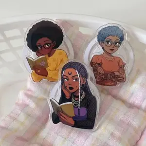 Black Girl Reading Phone Grip, Personality Pop Socket For Kindle, Girl Book Aesthetic And Trendy Black Gifts