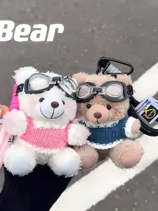 Pilot Bear Keychain Creative Doll, Cute Bear Plush Bag Charm, Sweater Bear Plush Packaging Decoration, Holiday Gift