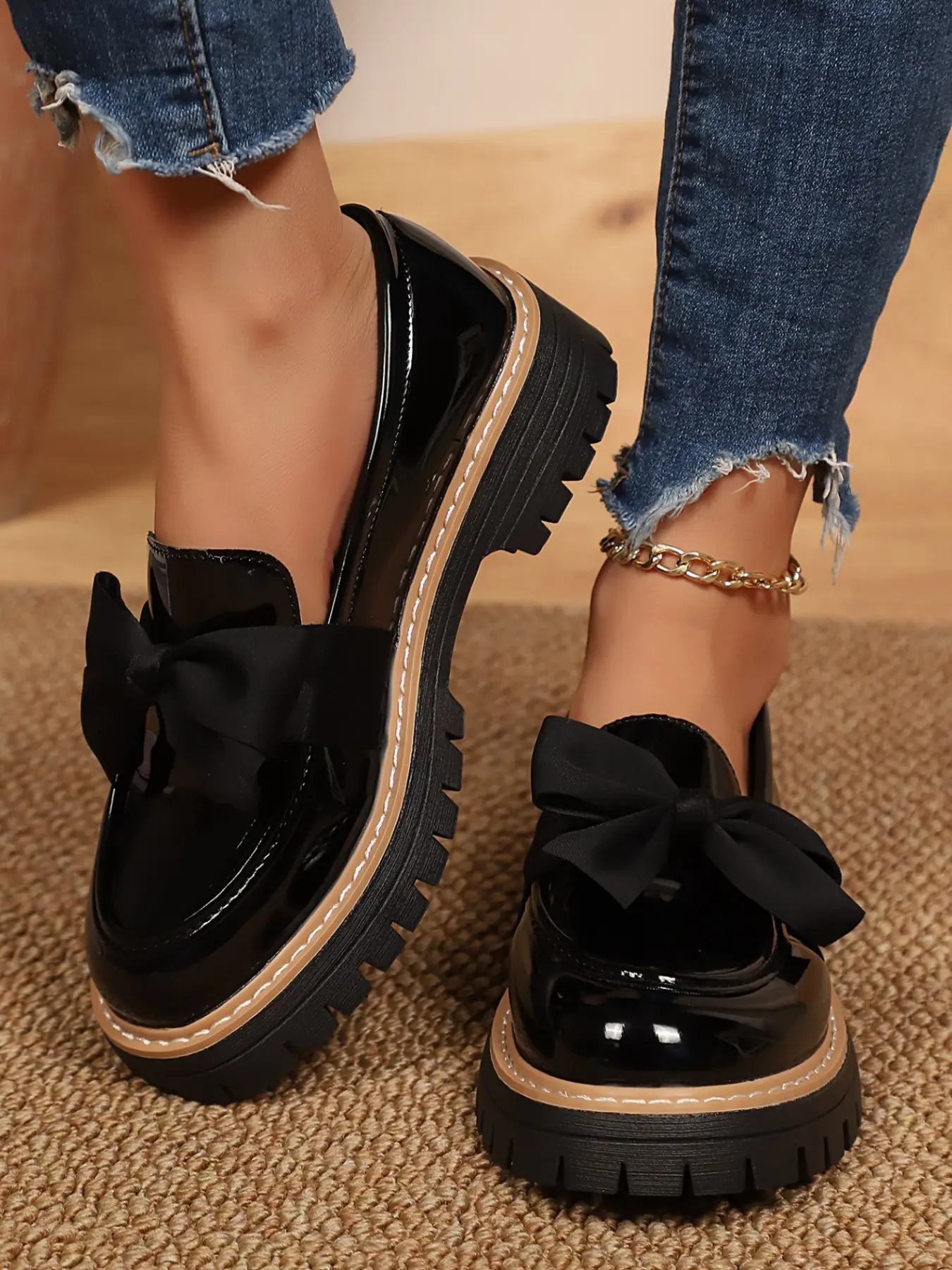 Women's Bow Loafers Flats, Comfortable One-Step Design, Fashion Casual Flat Rubber Soled Shoes, Casual Footwear, Perfect for Daily Wear, School Classes, Commuting, Light Sweet Dates