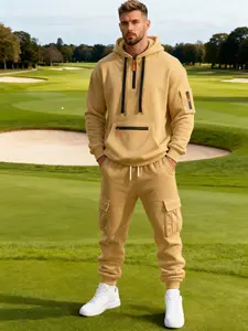 Men's 2 Piece Tracksuit Set, Half - Zip Hoodie with Cargo Sweatpants, Soft Fleece Casual Athletic Outfit for Golf & Daily Wear