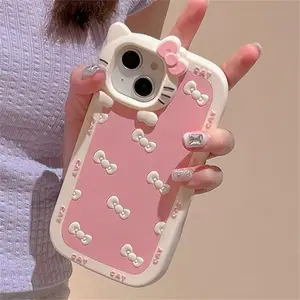 Soft Silicone Cartoon Cute Kitty Lovely Cat Shockproof Phone Case for IPhone15 14  13 12 Pro Max Anti-drop Shockproof Back Cover