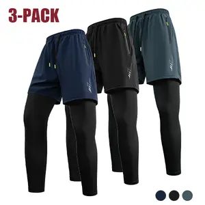 3-Pack Men’s Athletic Shorts with Long Compression Liner, Quick-Dry 2-in-1 Running/Gym Workout Shorts