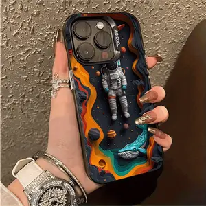 Astronauts Phone case for iPhone 16 Pro Max 15 Plus 14 13 12 11 XR XS Anti-Scratch Shockproof Pocket-Friendly durable Cover Matte Protector Screen Protector Silicone Protective
