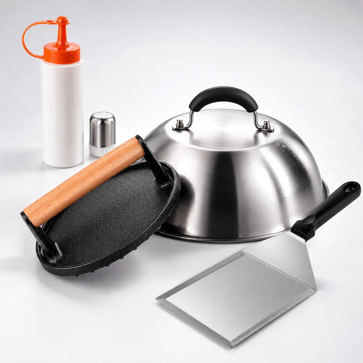 Smash Burger Kit — Cast Iron Press, Melting Dome, Spatula & More | 6-Piece Griddle Set