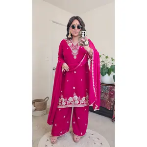 Premium Rani Pink Handwork Kurta Set, Lightweight Georgette Fabric