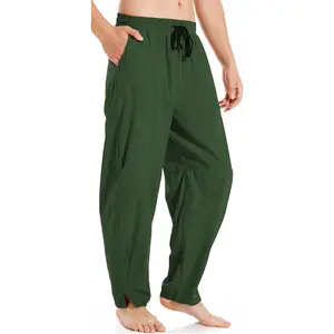 Mens Cotton Linen Pants Elastic Drawstring Waist Lightweight Summer Beach PantsGift