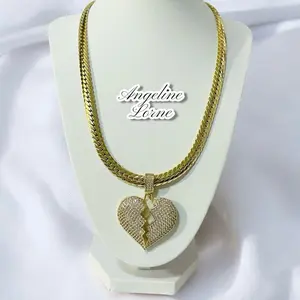 Collar corazón dividido size 20 inch Laminado 14k capas Oro Real Alta Calidad Uso Diario