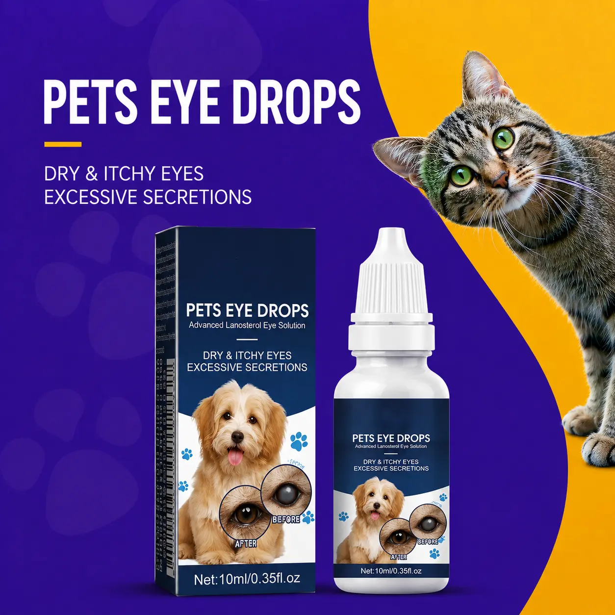 Pet Eye Care Liquid for Dogs & Cats 10ml, Gentle Antibacterial Eye Cleaner & Hydrating Eye Drops, Removes Tear Stains, Eye Discharge and Buildup, Supports Clear Healthy Eyes for Daily Eye Care