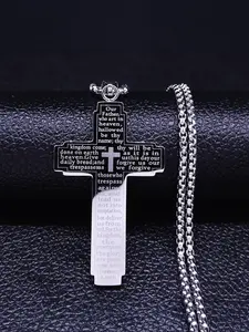 1pc Stainless Steel Cross Pendant Bible Necklace, Dainty Cross Necklace, Personalized Engraved Religious Jewelry for Men and Women, Catholic Prayer Amulet