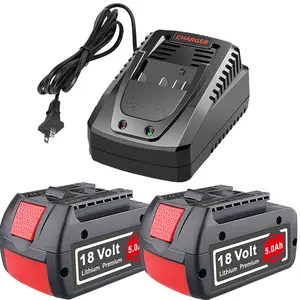2/1 Pack 5.0Ah BAT609 Li-ion Replacement for Bosch 18V Battery Charger Kit Replace for Bosch 18V Lithium Series BAT618 BAT622 BAT619 BAT610G Cordless Power Tools