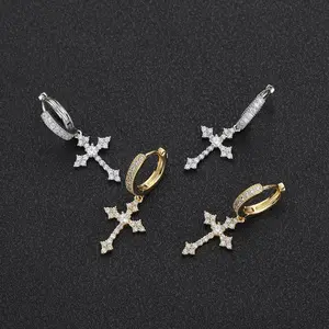 UJ Hip-Hop Luxury Iceout Hanging Cross Earrings For Man&Woman, Valentine's Day Gift