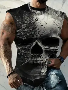 Men's Printed Breathable Vest, Casual Sleeveless T-Shirt, Comfortable Fitted Design, All Seasons Wear, Perfect for Daily Use