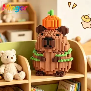 6" Kawaii Capybara & Pumpkin Micro Building Blocks| Fall DIY Animal Decor