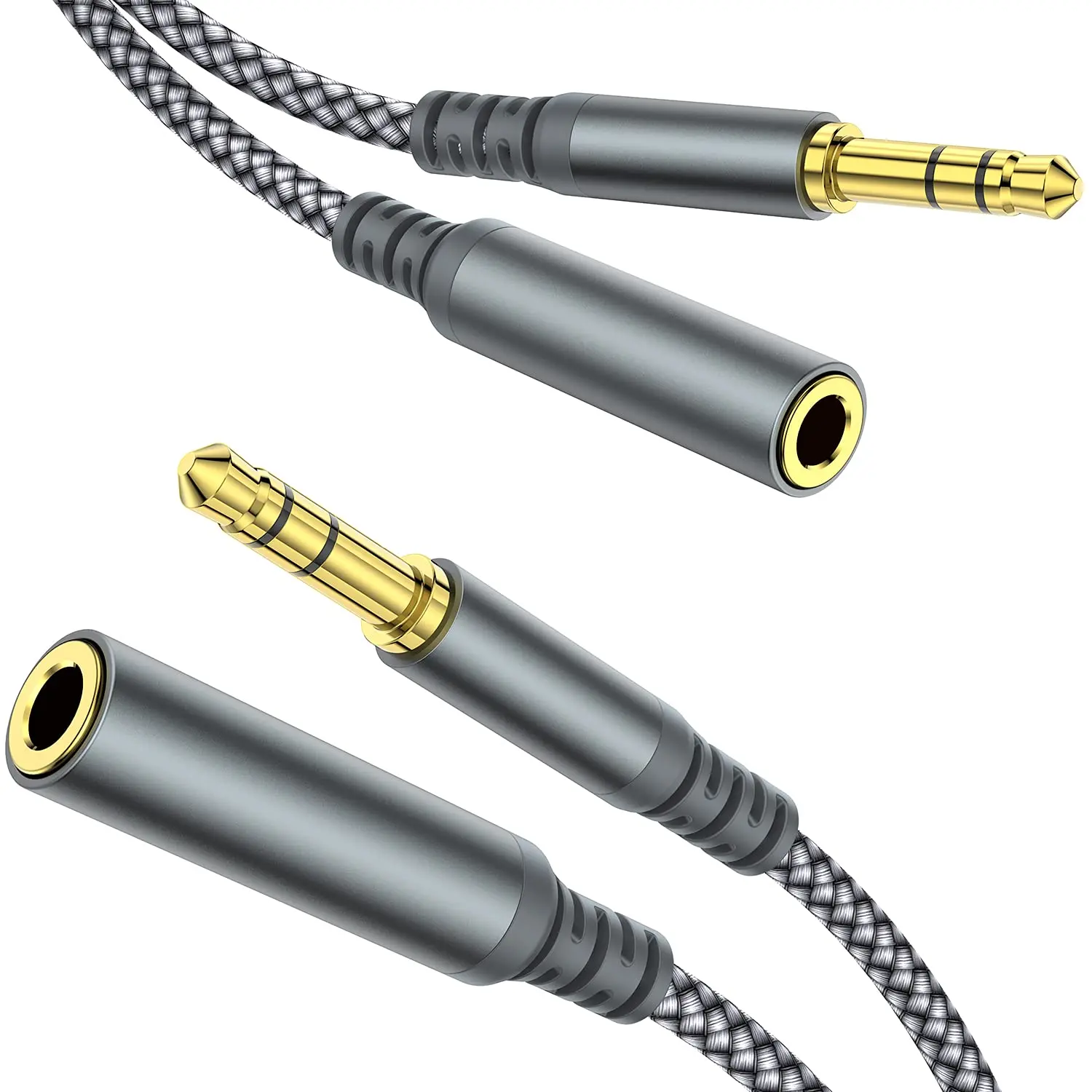 Headphone Extension Cable, [2-Pack, 6.6ft Hi-Fi ] 3.5mm Extension AudioMale to Female Aux Adapter Hi-Fi Sound Stereo Extender Cord for Headset, iPhone, iPad, Smartphones, Tablets & More (Grey)