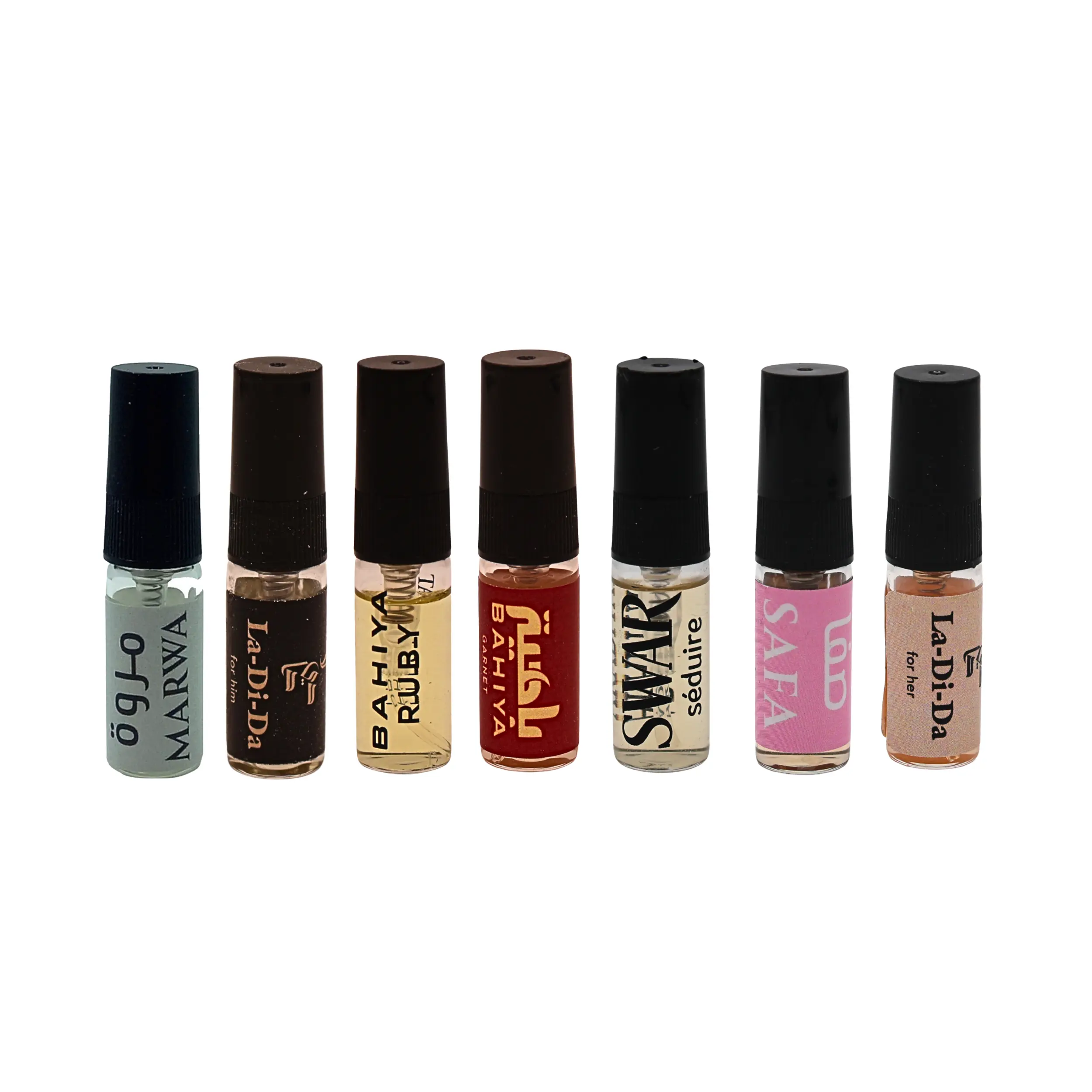 Arabiyat Prestige Limited Edition Fragrance Discovery Set, 7-Piece Collection of 5ml Travel Vials with Vanilla Scents & Ambroxan Base Notes for Adults, Fragrances, Multi-Pack