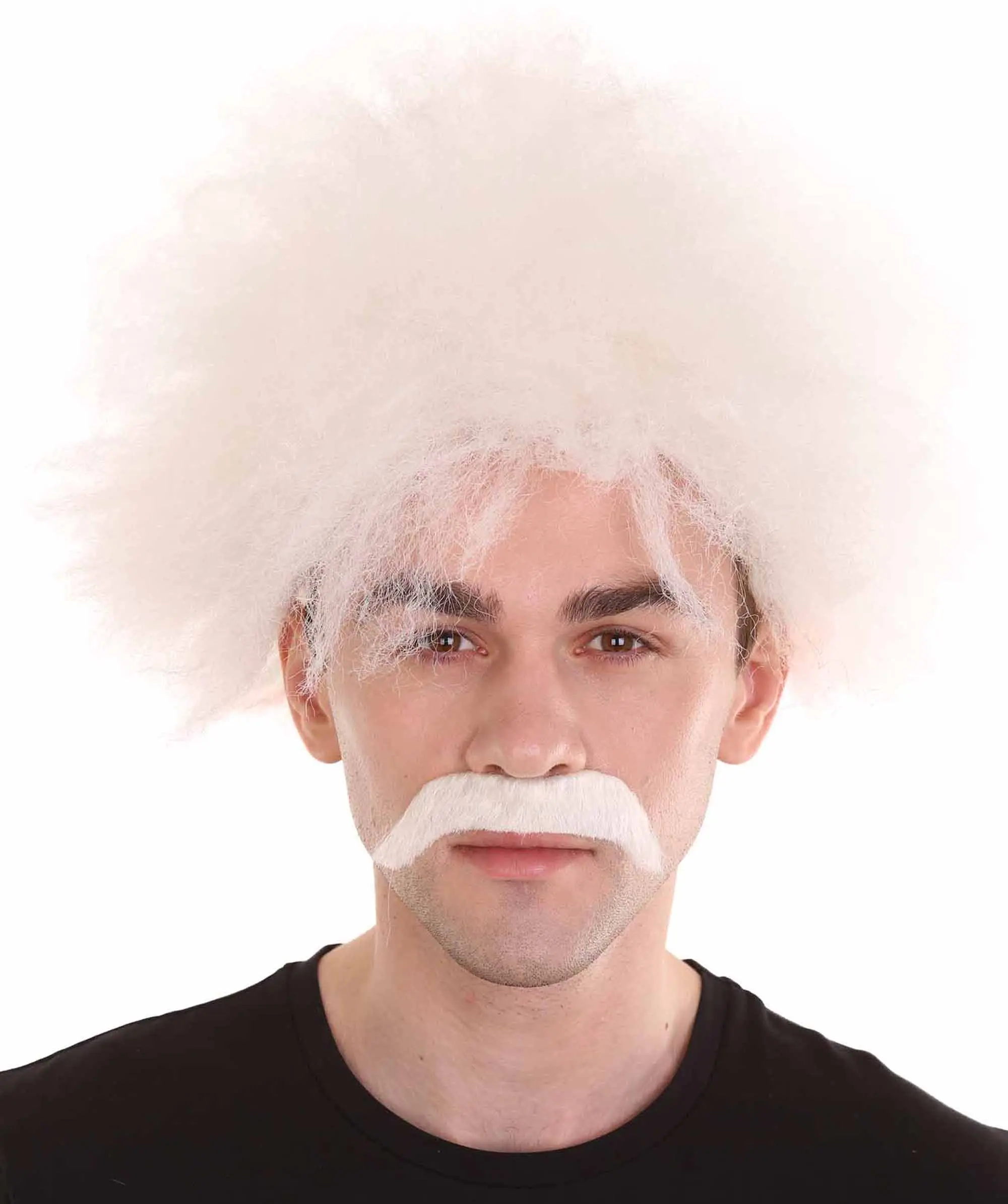 HPO Adult Men's Flame-Retardant Jumbo Wig & Mustache - Perfect for Cosplay & Halloween Flame-retardant Synthetic Fiber- White