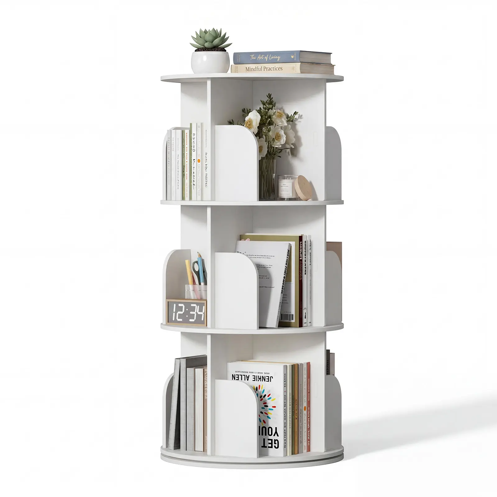 360 °   Rotating Bookshelf, 3/4-Tier Spiral Book Tower, Space Saving Corner Bookcase, Freestanding Display Storage Shelf for Bedroom, Living Room, Study & Small Spaces