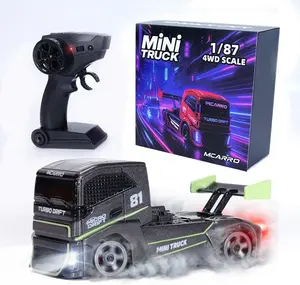 1/87 Scale Drift Rc Car - Semi-Truck Edition | 2.4GHz 4WD High-Speed Mini Remote Control Truck with Racing Lights(Grey))