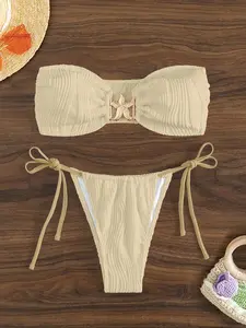 Women's Solid Color Bikini Set, Casual Fashion Chic Swimsuit for Beach Holiday Vacation, Ladies Swimwear for All Seasons