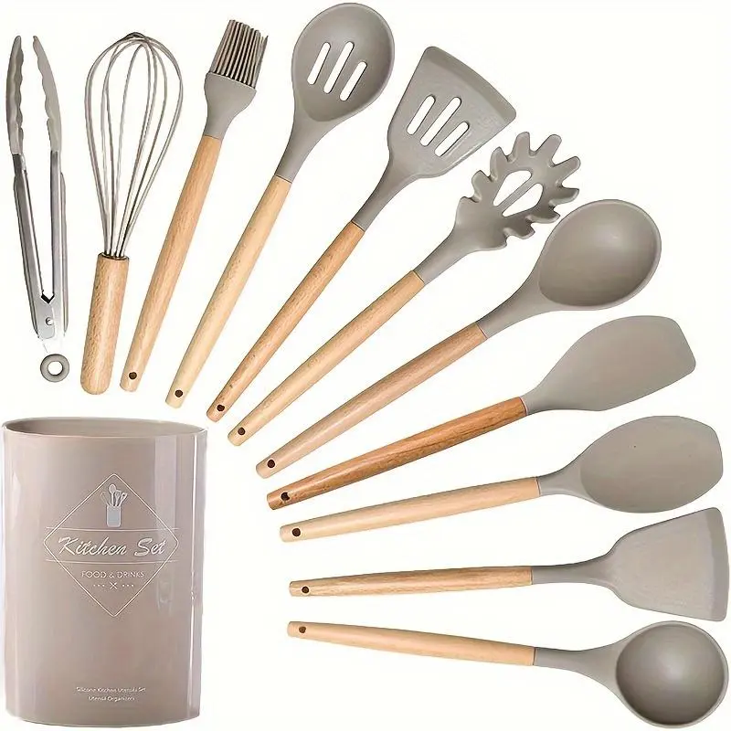 Silicone Cooking Utensil Set, 12pcs/set Including Spatula & Tongs & Egg Whisk & Storage Box & More, Kitchen Cooking Accessories, Kitchen Tools and Gadgets, Non-stick Cooking Utensils, Kitchen Gadgets for Home Kitchen Use