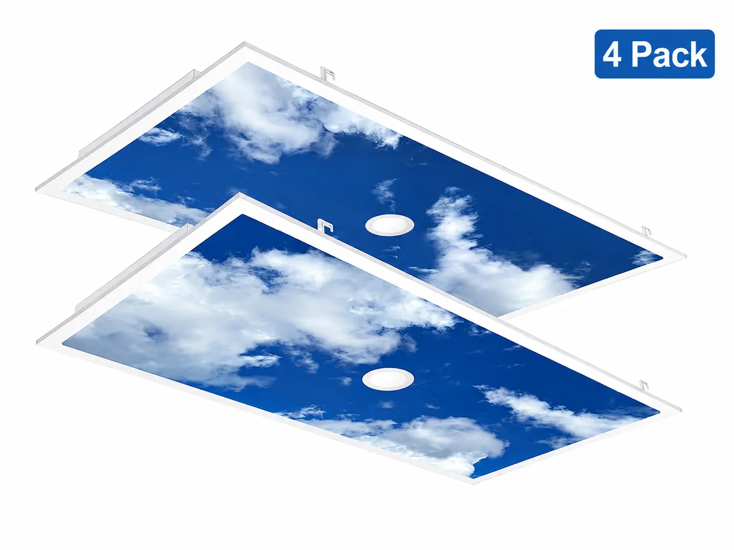 Cloud Sky LED Ceiling Panel, 2x4 LED Flat Panel Light with 4 Inch Downlight, 5CCT Adjustable Wattage, 0-10V Dimmable Drop Ceiling Fixture, 9200LM, ETL Listed