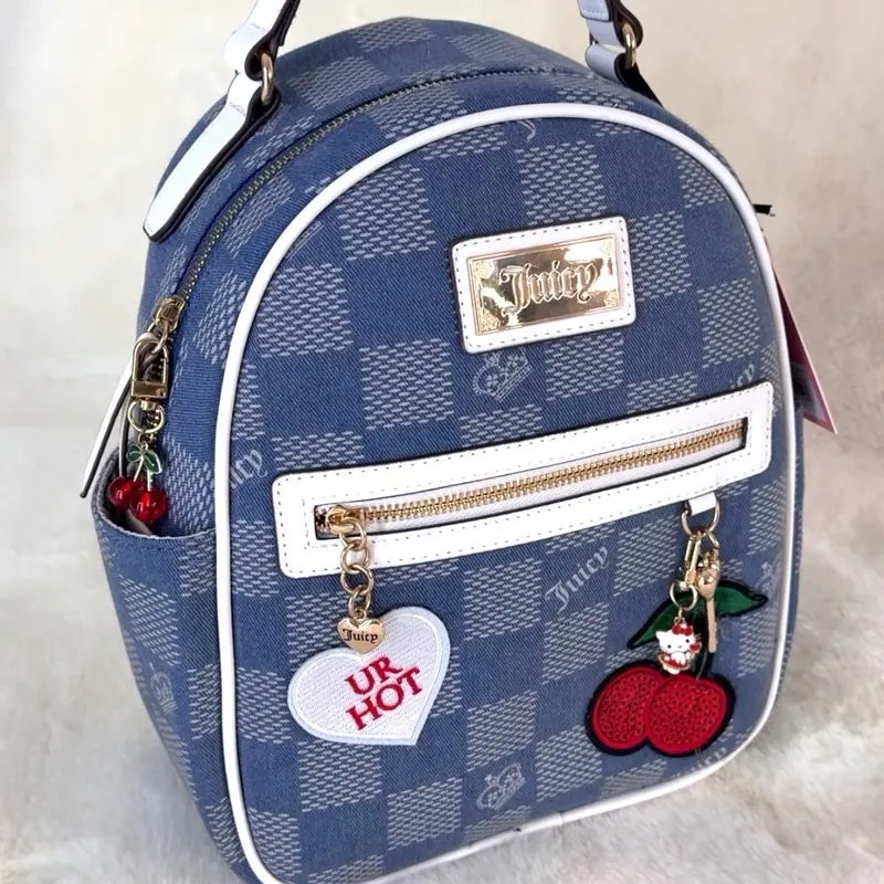 One of One Custom Denim Juicy Sweet Cherry Backpack