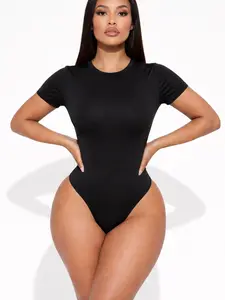 Women’s Short Sleeve Bodysuit – Stretchy Fitted One Piece Top