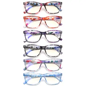 6-Piece Set Of Stylish Anti-Blue Light Reading Glasses For Women Featuring a Delicate Floral Print Design With Rectangular Frames Spring Hinge Construction For a Comfortable Fit On All Face Shapes Ideal For Everyday Wear And Makes a Holiday Gift