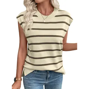 EVALESS T Shirt for Women Casual Striped Knitwear Tank Top Cap Short Sleeve Crewneck Trendy Sweater VestTops 2026 Womenswear Springtok Summer Outfits SwimWeek