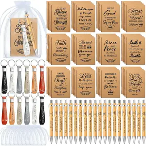 192 count/48 Set Christian Gifts Bulk for Women Men Pastor Appreciation Gifts  Verse Pens Religious Notebook Christian  for Sunday School Teacher Church(Simple Style,5.4 Inch)
