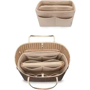 Felt Purse Bag Organizer Insert with zipper Bag Tote Shaper Fit Speedy Neverful PM MM 8021 Beige M