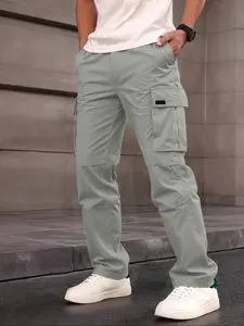 Men's Casual Fashionable Pocket Woven Cargo Pants, Spring Wear, Comfortable Fit Stylish Design for Daily Use, Casual Fashionable Fitted Pants