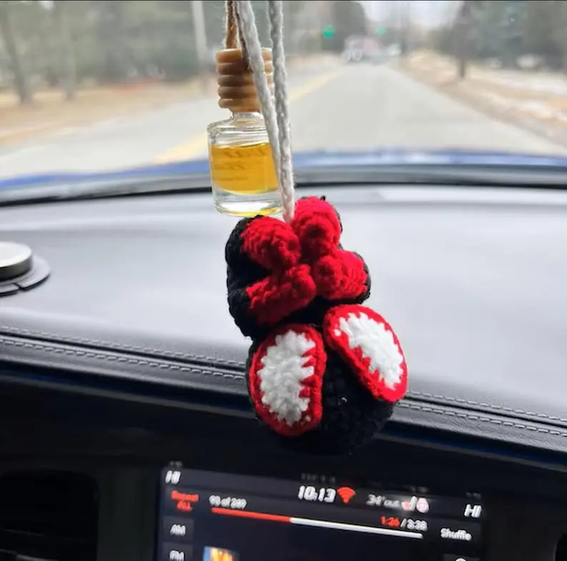 Handmade Crochet Superhero Car Rearview Mirror Hanging Ornament, Cute Upside Down Superhero Car Charm, Plush Swing Pendant Car Accessories Gift